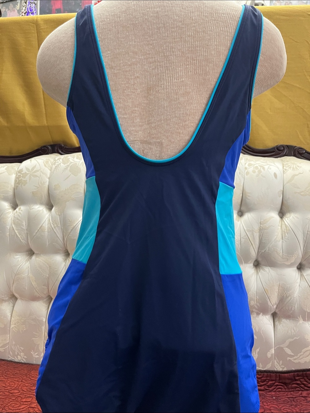 Lands' End Navy with Bright Blue & Aqua Colorblock One-Piece Swimsuit NWOT - Picture 4 of 6
